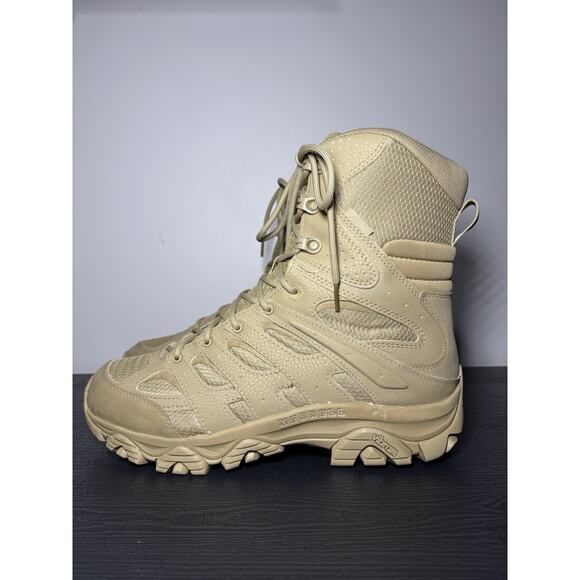 Size 12 Merrell Men's Moab 3 8" Tactical Zip Waterproof Boot | Coyote Leather - Picture 3 of 8